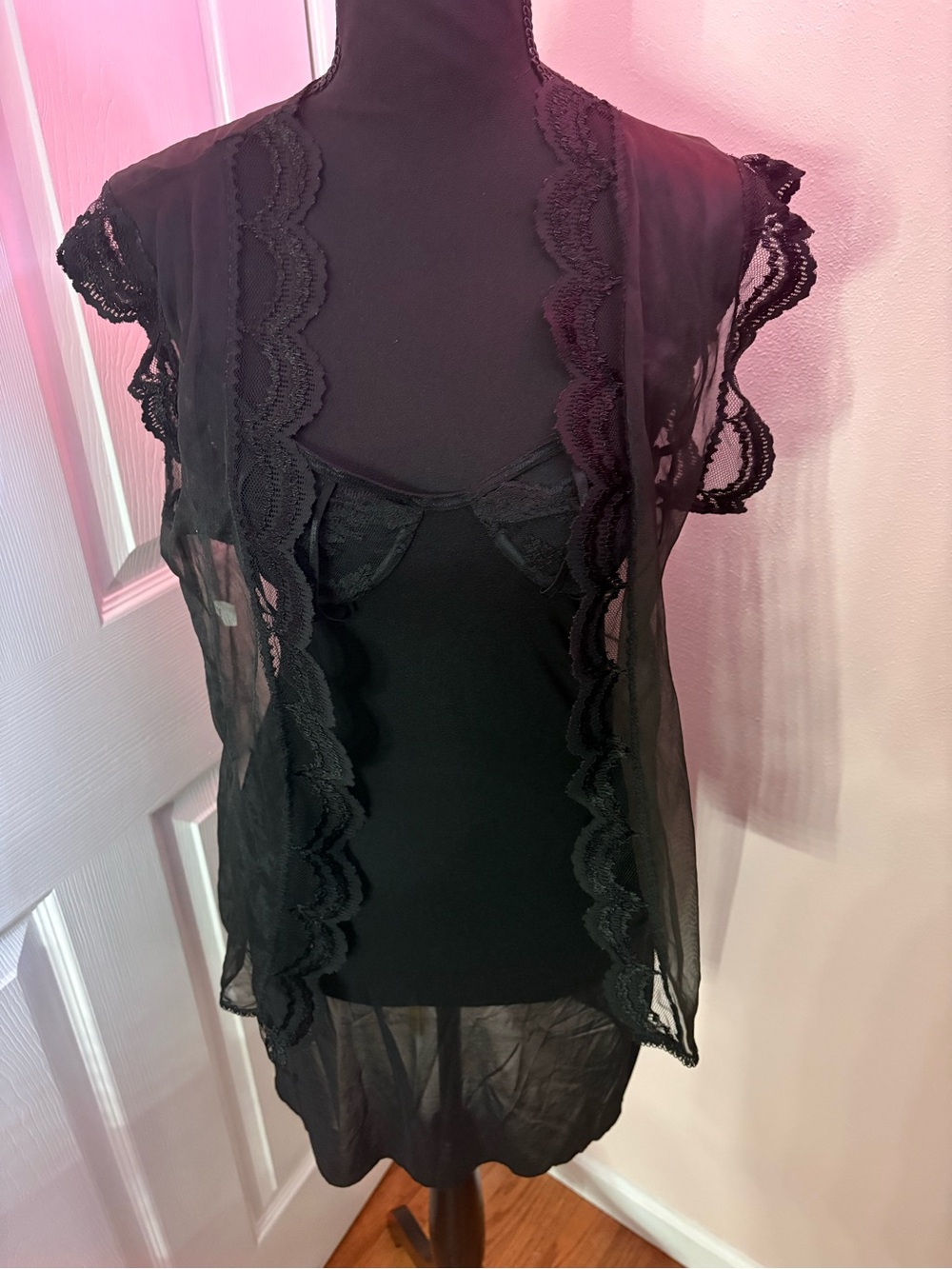 Vintage Black Strappy Slip + Robe